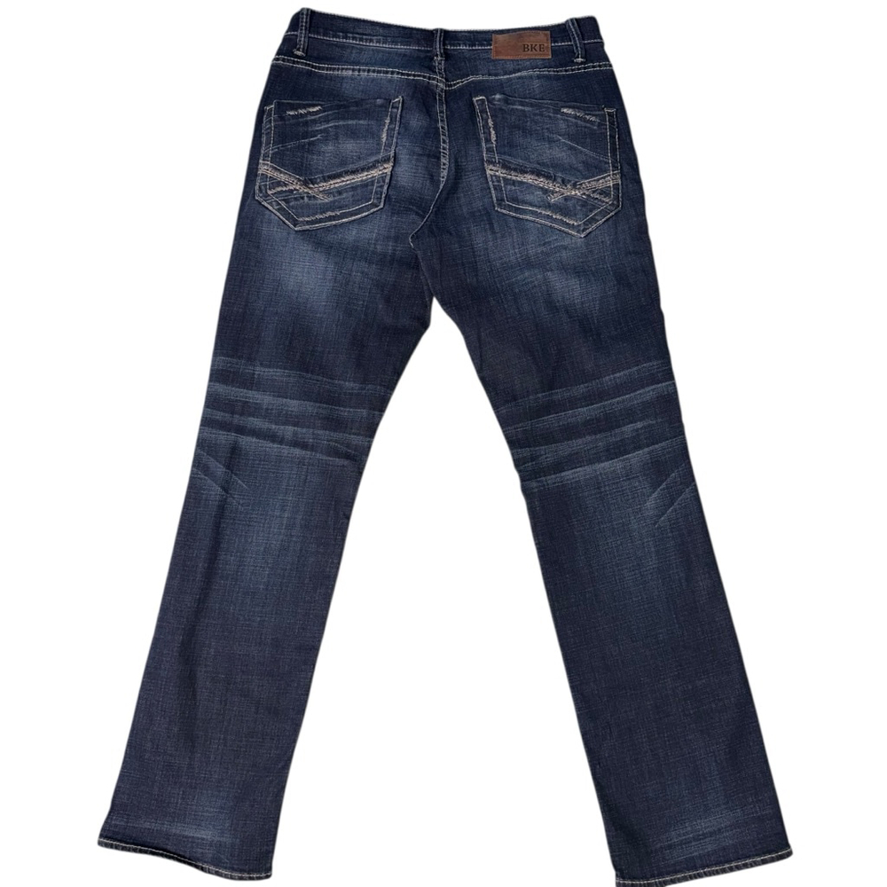 BKE Alec Straight Leg Jeans Dark wash Blue Wiskered Waist 34R/31 Inseam - Picture 2 of 13